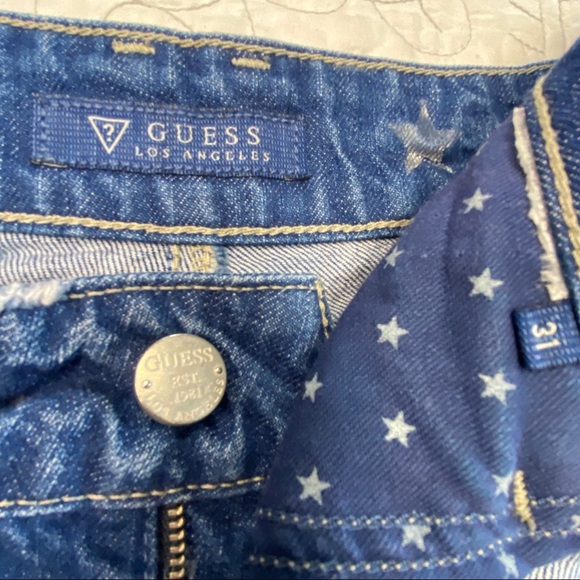Guess Size 31 Raw Hem Distressed Blue Denim Shorts - Picture 7 of 11